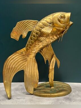 Vintage Large Brass Koi Fish Sculpture MCM Asian Chinoiserie Hollywood Regency